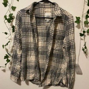 American Eagle Slim Fit Cream and Grey Flannel Cardigan Top Size M